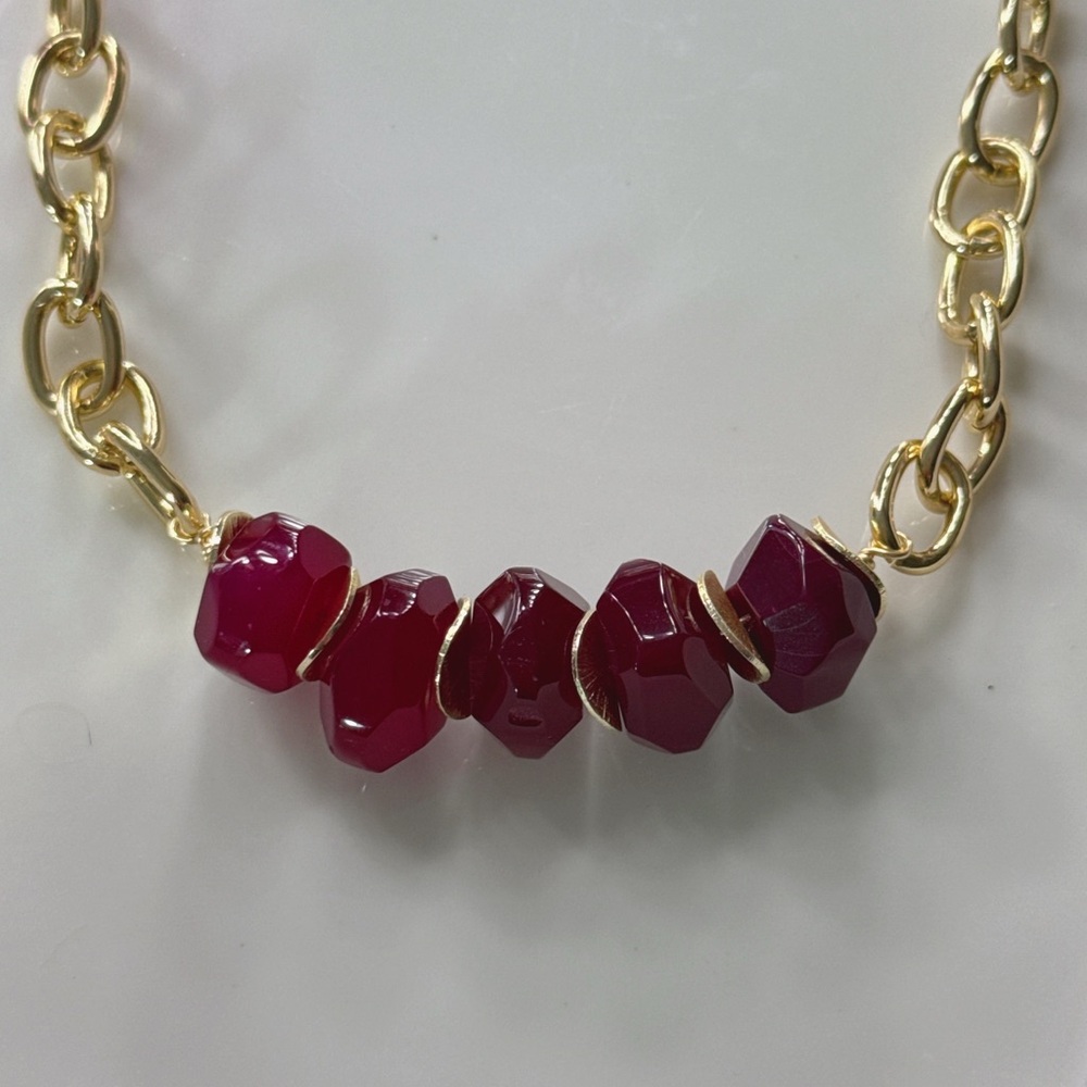 Elegant Ruby Gemstone Gold Bar Necklace